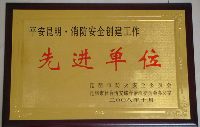 榮獲“昆明市消防安全創建工作先進單位”稱號